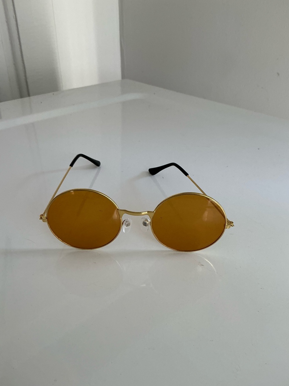 Round Metal Frame Sunglasses with Amber Lenses - Women
